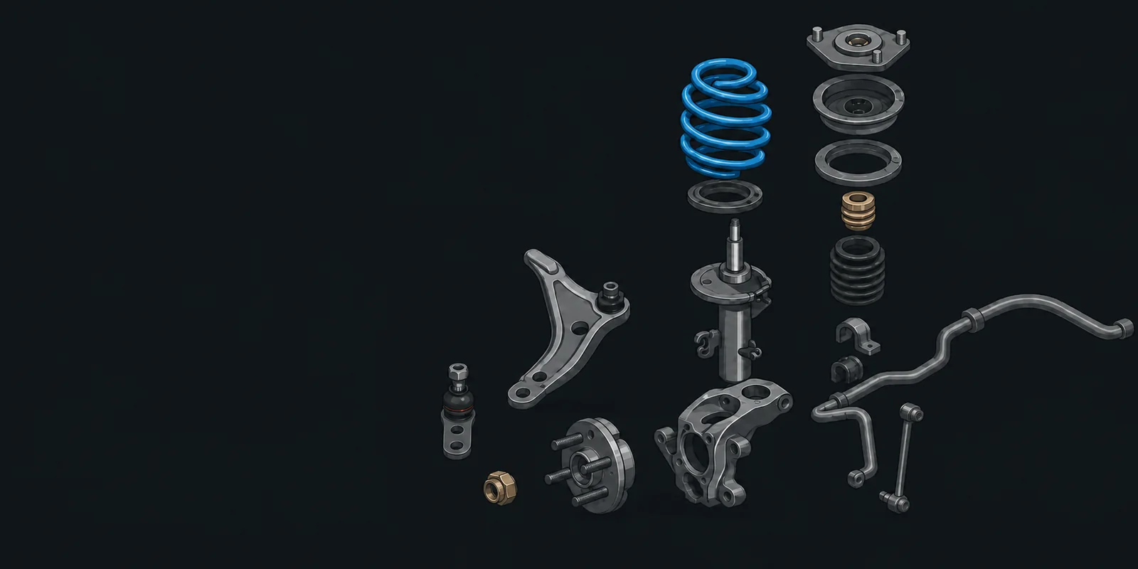 Illustrated exploded Mini Cooper front suspension assembly
